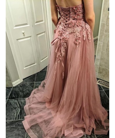 Women's Sweetheart Prom Homecoming Dresses Tulle Halter Long Evening Party Dresses with Appliques Pink $47.00 Dresses