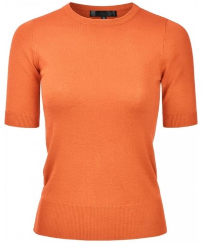 Women's Crewneck 1/2 Sleeve Slim Fit Pullover Knit Sweater Top (S-XL) Esw004_lightorange $15.65 Sweaters