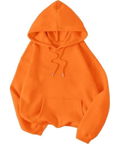 Women's Drawstring Drop Shoulder Long Sleeve Thermal Lined Hoodie Sweatshirt Top Orange $11.76 Hoodies & Sweatshirts