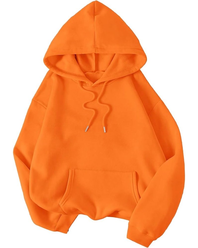 Women's Drawstring Drop Shoulder Long Sleeve Thermal Lined Hoodie Sweatshirt Top Orange $11.76 Hoodies & Sweatshirts