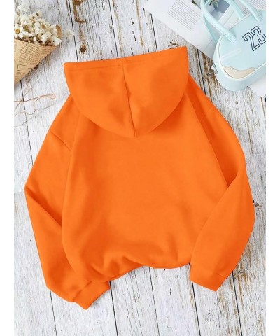 Women's Drawstring Drop Shoulder Long Sleeve Thermal Lined Hoodie Sweatshirt Top Orange $11.76 Hoodies & Sweatshirts