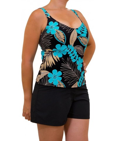 Women's Pacifica Cup Sized Camisole Tankini Top Black/Aqua $29.40 Swimsuits