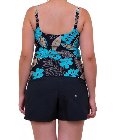 Women's Pacifica Cup Sized Camisole Tankini Top Black/Aqua $29.40 Swimsuits