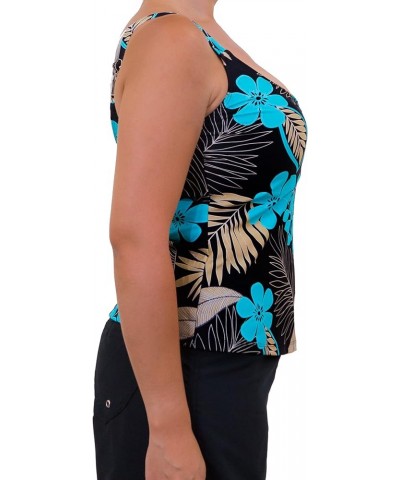 Women's Pacifica Cup Sized Camisole Tankini Top Black/Aqua $29.40 Swimsuits