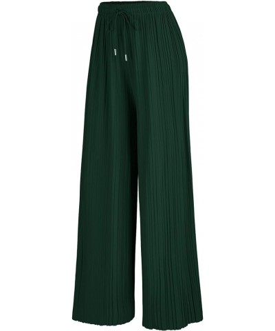 Women's Pleated Wide Leg Palazzo Pants with Drawstring Wb1484_green $14.36 Pants