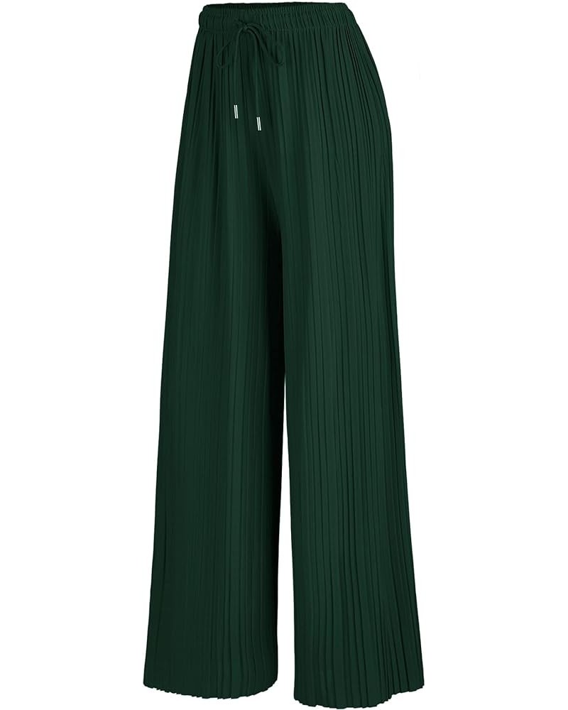 Women's Pleated Wide Leg Palazzo Pants with Drawstring Wb1484_green $14.36 Pants