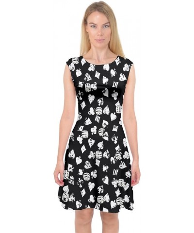 Women's Sexy Holiday Capsleeve Midi Dress Playing Cards Casino Jackpots & Autumn Leaves Unique Outfit Black & White $12.90 Dr...