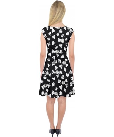 Women's Sexy Holiday Capsleeve Midi Dress Playing Cards Casino Jackpots & Autumn Leaves Unique Outfit Black & White $12.90 Dr...