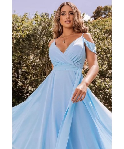 Off Shoulder Bridesmaid Dresses 2023 for Women Long Chiffon V Neck Formal Evening Gown with Slit RYZ18 Red $32.99 Dresses