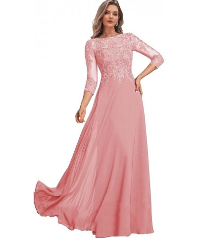 Women's Lace Mother of The Bride Dresses Long for Wedding Chiffon Long Formal Evening Dress with Sleeves Coral $48.22 Dresses