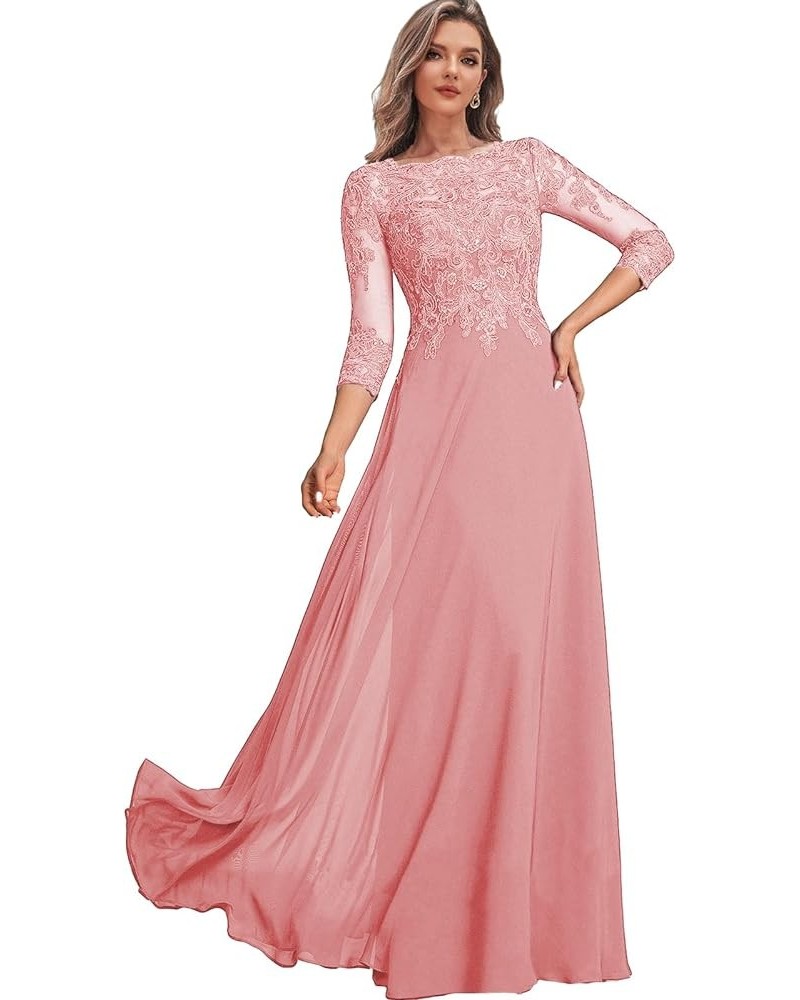 Women's Lace Mother of The Bride Dresses Long for Wedding Chiffon Long Formal Evening Dress with Sleeves Coral $48.22 Dresses