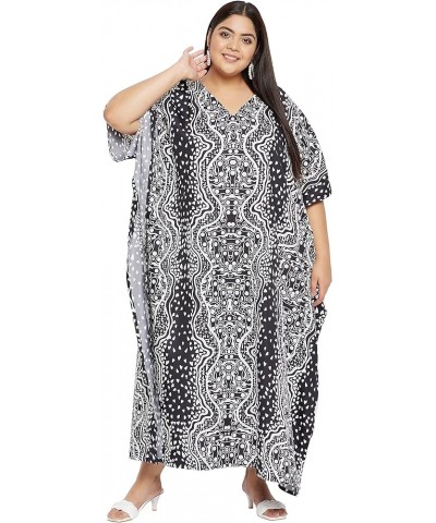 Women Long Plus Size Kaftan Dress Cover Ups Polyester Kimono Maxi Loungewear Swimsuit Casual Dresses for Girls Black Geometri...