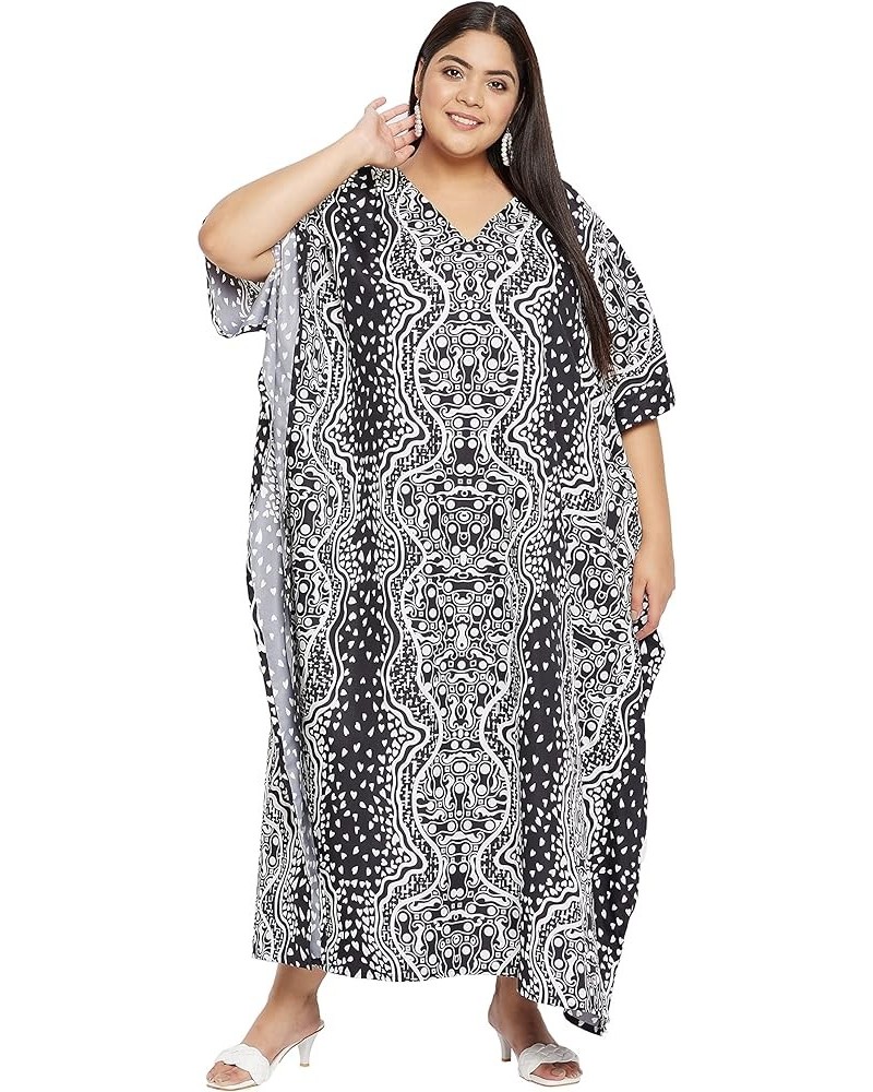 Women Long Plus Size Kaftan Dress Cover Ups Polyester Kimono Maxi Loungewear Swimsuit Casual Dresses for Girls Black Geometri...