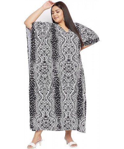 Women Long Plus Size Kaftan Dress Cover Ups Polyester Kimono Maxi Loungewear Swimsuit Casual Dresses for Girls Black Geometri...