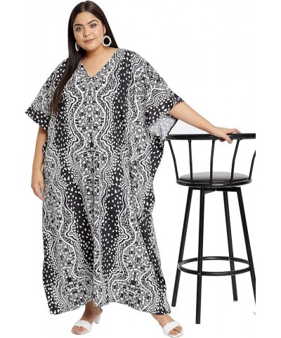 Women Long Plus Size Kaftan Dress Cover Ups Polyester Kimono Maxi Loungewear Swimsuit Casual Dresses for Girls Black Geometri...