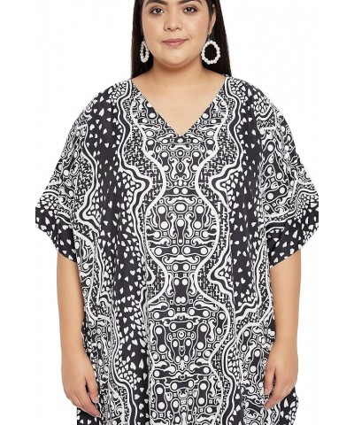 Women Long Plus Size Kaftan Dress Cover Ups Polyester Kimono Maxi Loungewear Swimsuit Casual Dresses for Girls Black Geometri...