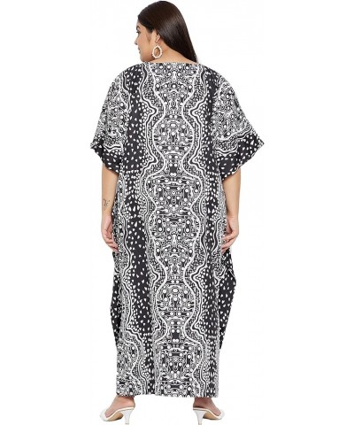 Women Long Plus Size Kaftan Dress Cover Ups Polyester Kimono Maxi Loungewear Swimsuit Casual Dresses for Girls Black Geometri...