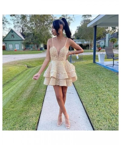 Sequins Short Prom Dress Spaghetti Straps Homecoming Dress Sparkly V Neck Cocktail Mini Gowns for Teens with Pockets Navy $26...