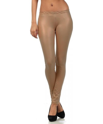 Footless Ultra Slim Fit Matte Liquid Wet Look Leggings Mocha $14.57 Leggings