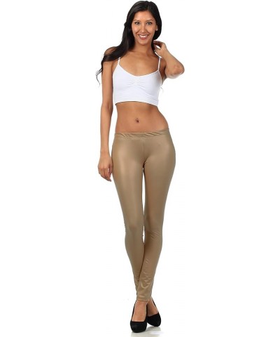 Footless Ultra Slim Fit Matte Liquid Wet Look Leggings Mocha $14.57 Leggings