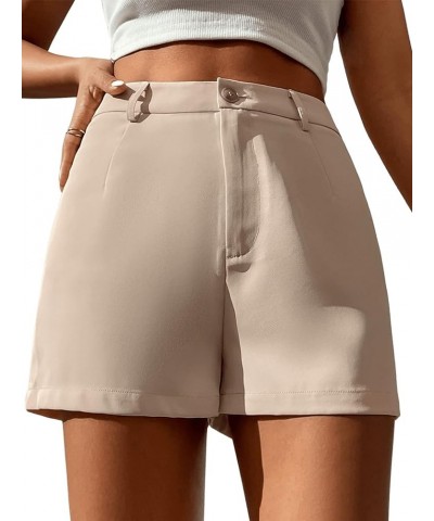 Women's High Waist Buttoned Zip Up Solid Straight Leg Shorts Apricot $13.49 Shorts