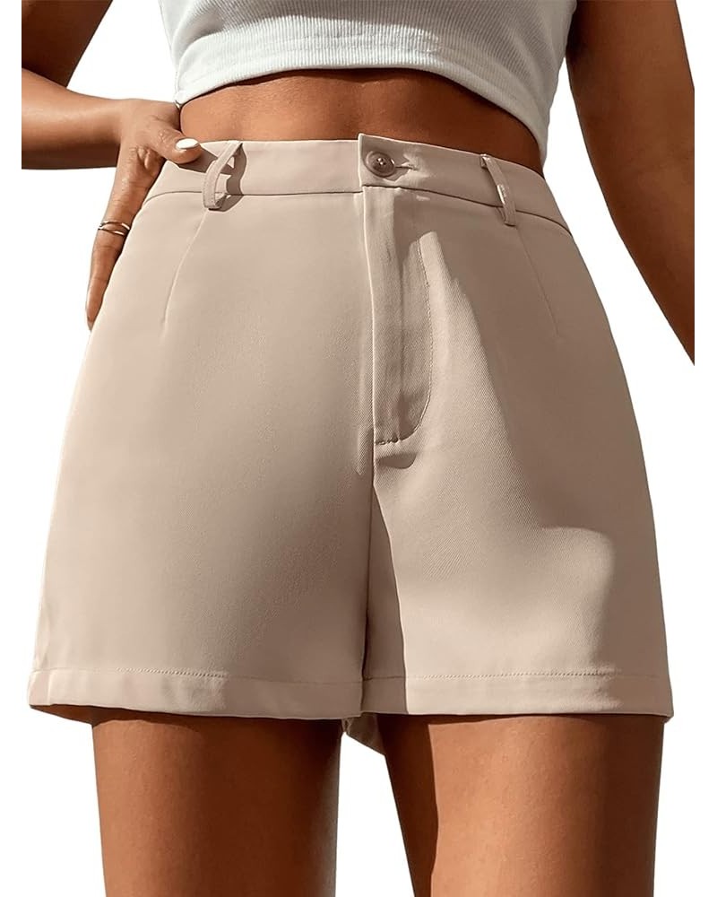 Women's High Waist Buttoned Zip Up Solid Straight Leg Shorts Apricot $13.49 Shorts