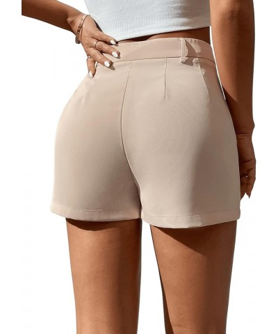 Women's High Waist Buttoned Zip Up Solid Straight Leg Shorts Apricot $13.49 Shorts