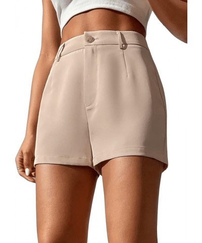 Women's High Waist Buttoned Zip Up Solid Straight Leg Shorts Apricot $13.49 Shorts