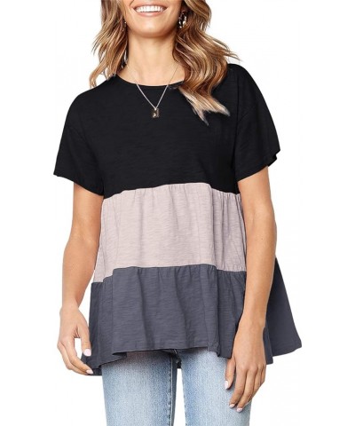 Women's Peplum Tops Summer Short Sleeve Ruffle Loose Shirt Blouse Black-a, Color Block $13.49 Blouses