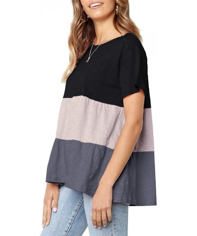 Women's Peplum Tops Summer Short Sleeve Ruffle Loose Shirt Blouse Black-a, Color Block $13.49 Blouses