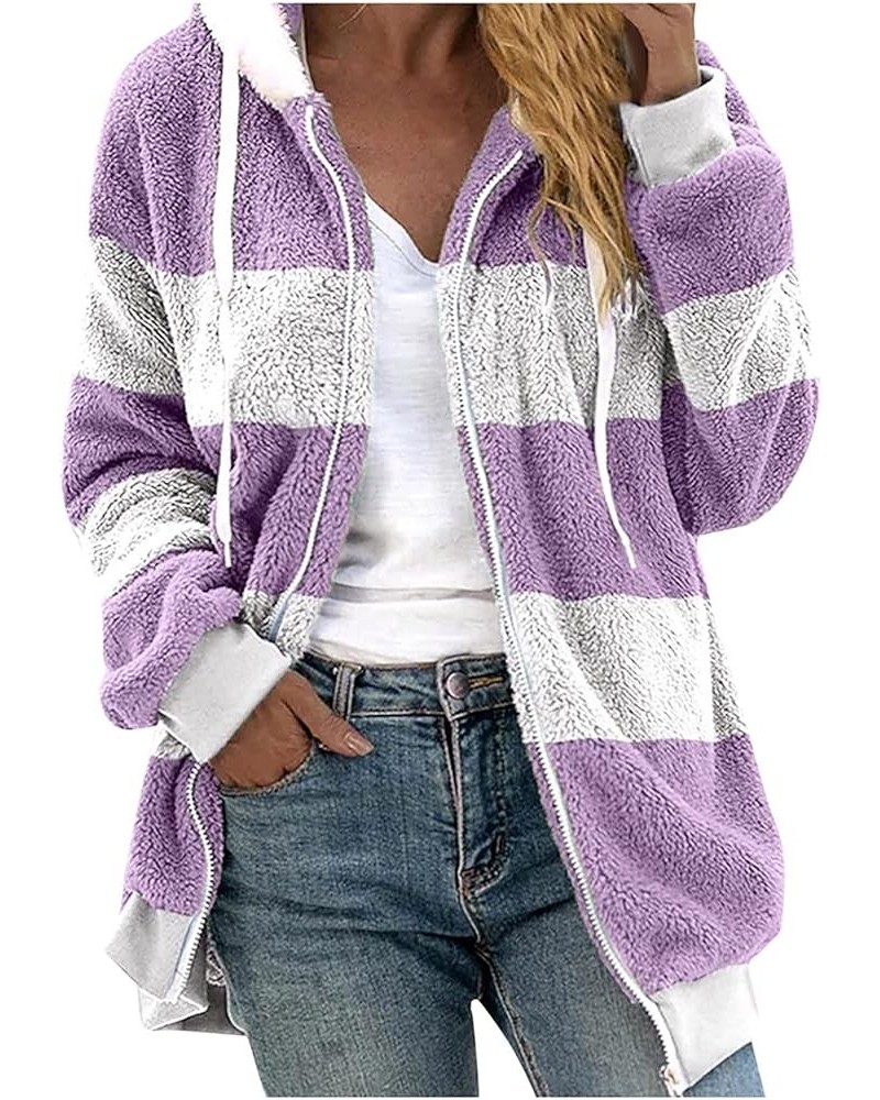 Fall Jackets For Women 2023 Zipper Patchwork Sherpa Fuzzy Fleece Hooded Cardigan Casual Fashion Soft Outwear Coats 1202 D-lig...