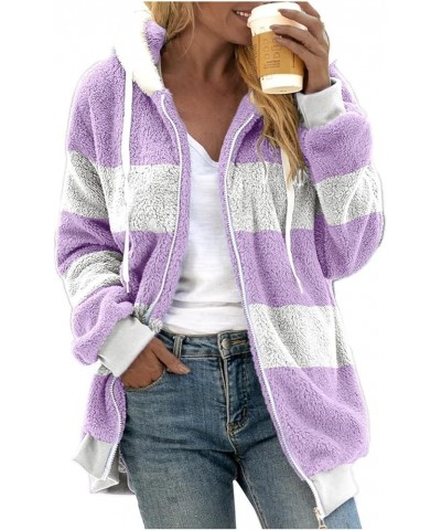 Fall Jackets For Women 2023 Zipper Patchwork Sherpa Fuzzy Fleece Hooded Cardigan Casual Fashion Soft Outwear Coats 1202 D-lig...