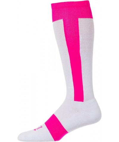 Cotton Striped Baseball knee High Sock Made in The USA White/Hotpink $9.27 Activewear