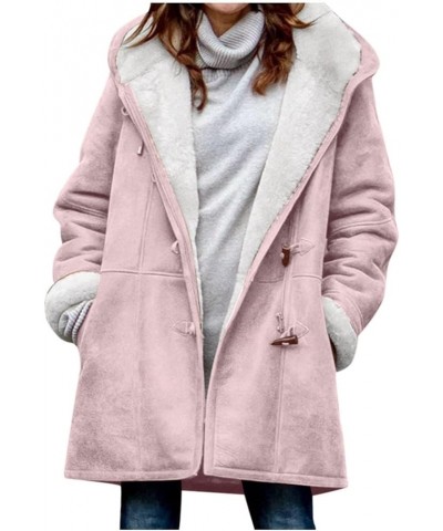 Winter Coats for Women Warm Sherpa Fleece Lined Distressed Jackets Hooded Button Parka Faux Suede Pea Coat Outerwear Womens J...