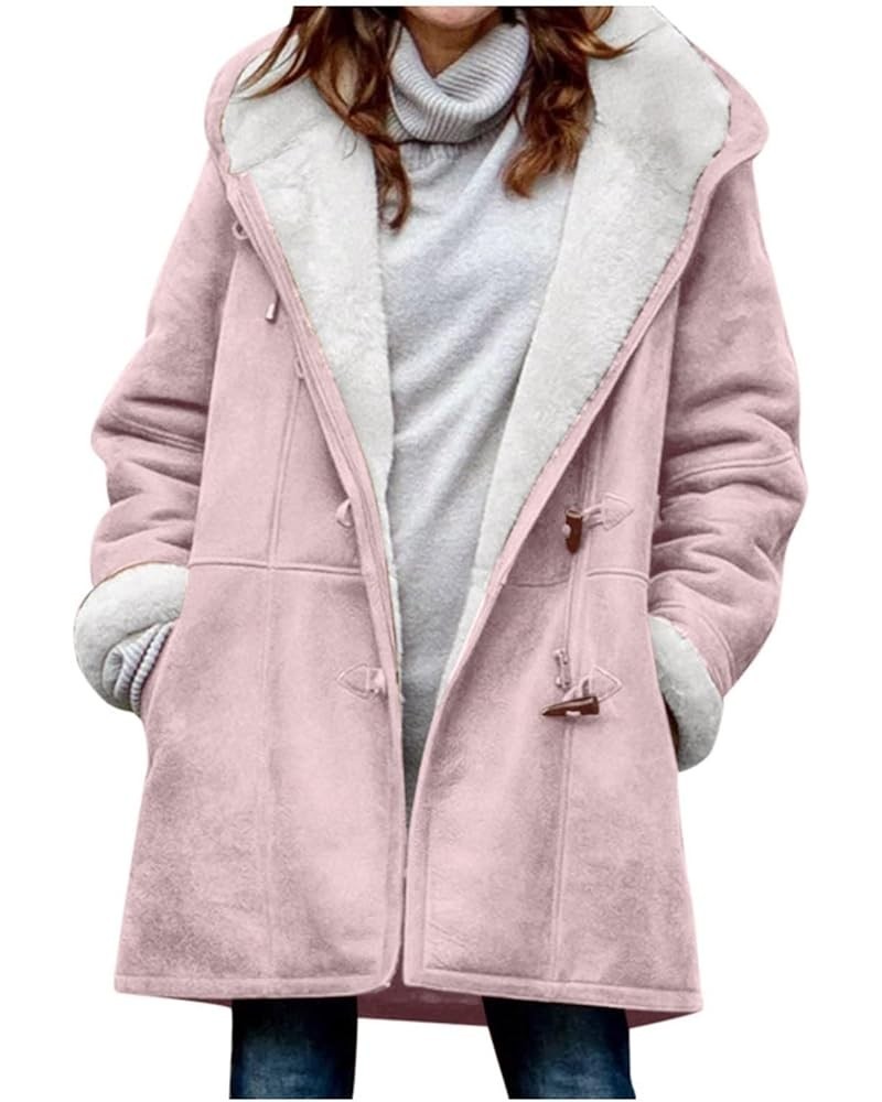 Winter Coats for Women Warm Sherpa Fleece Lined Distressed Jackets Hooded Button Parka Faux Suede Pea Coat Outerwear Womens J...