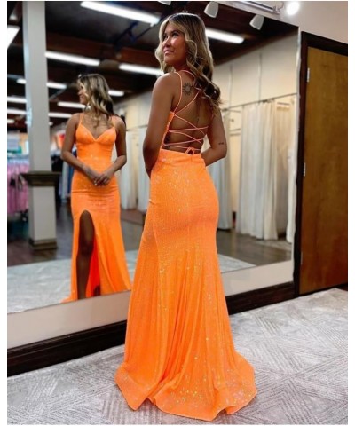 Spaghetti Strap Sequin V Neck Mermaid Prom Dress Sparkly Formal Dresses Evening Gowns with Slit PU042 B-yellow $32.63 Dresses