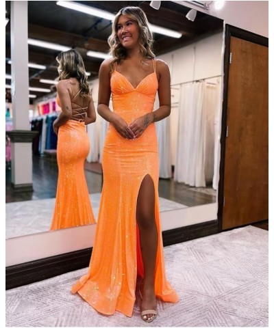 Spaghetti Strap Sequin V Neck Mermaid Prom Dress Sparkly Formal Dresses Evening Gowns with Slit PU042 B-yellow $32.63 Dresses