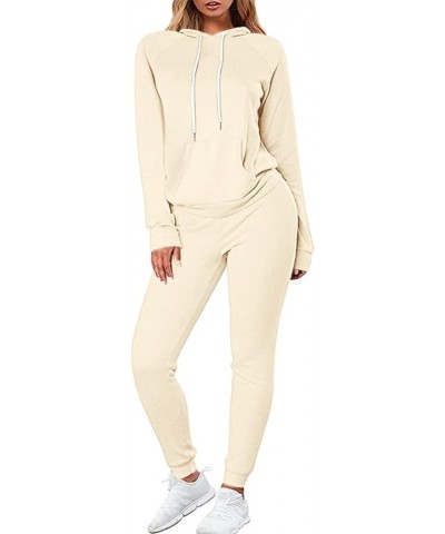 Women's Two Piece Outfits Sweatsuits Set Long Sleeve Pullover Hoodie and Jogger Sweatpants Tracksuit Lounge Sets Apricot $19....