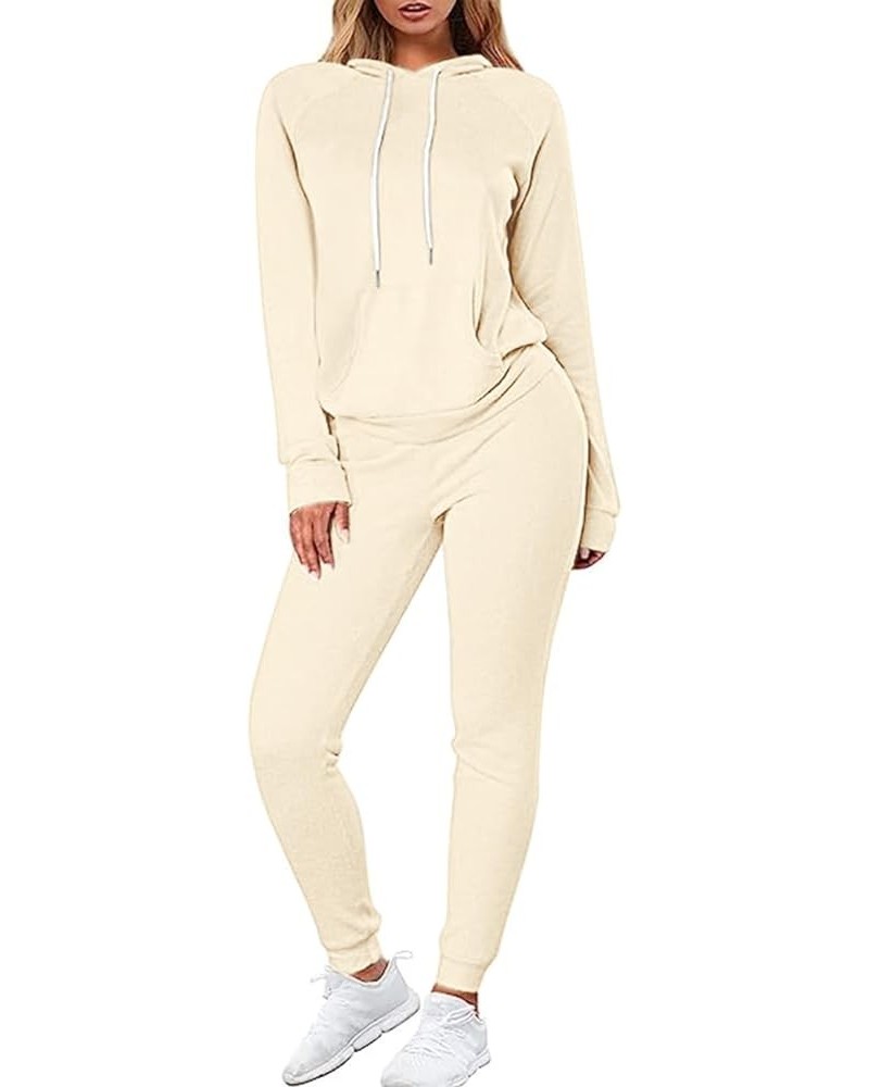 Women's Two Piece Outfits Sweatsuits Set Long Sleeve Pullover Hoodie and Jogger Sweatpants Tracksuit Lounge Sets Apricot $19....