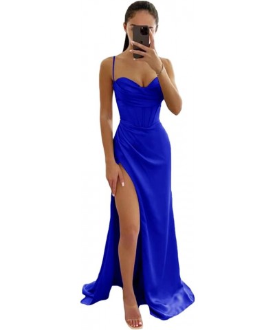 Spaghetti Straps Prom Dress Halter Satin Sweetheart Long Formal Evening Dresses High Slit Backless Bridesmaid Dresses YK397 R...