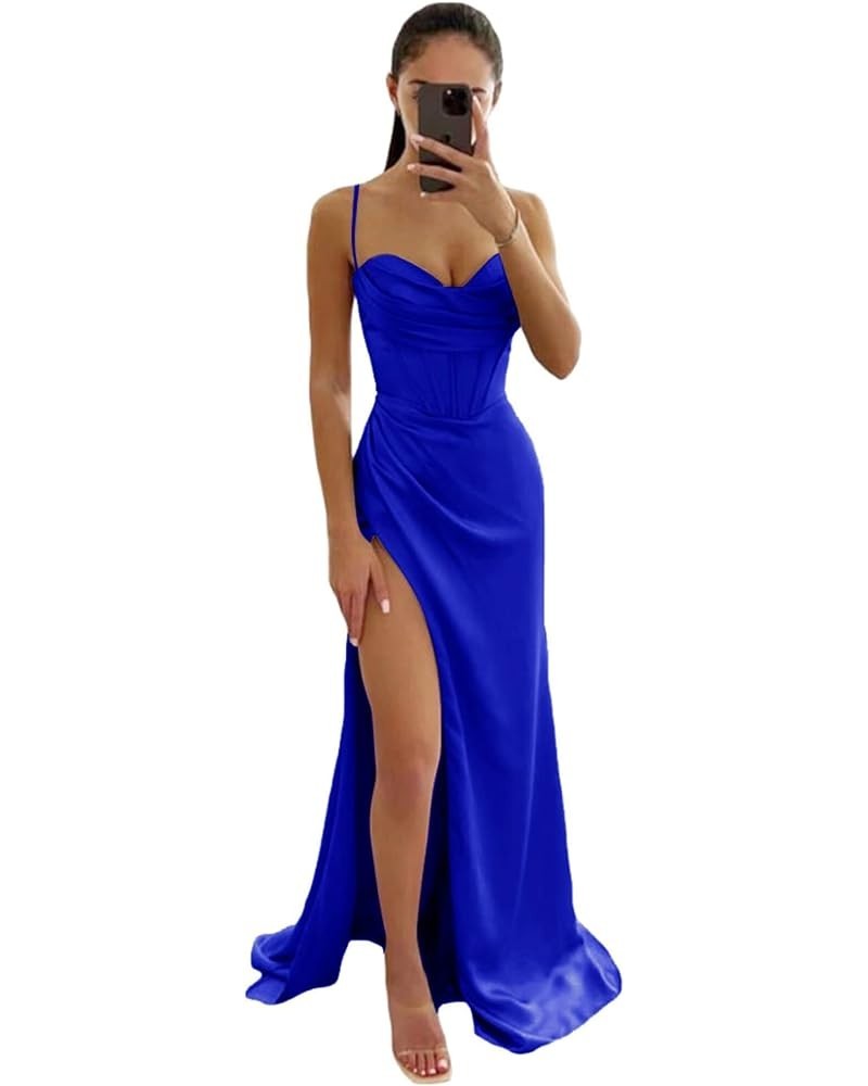 Spaghetti Straps Prom Dress Halter Satin Sweetheart Long Formal Evening Dresses High Slit Backless Bridesmaid Dresses YK397 R...