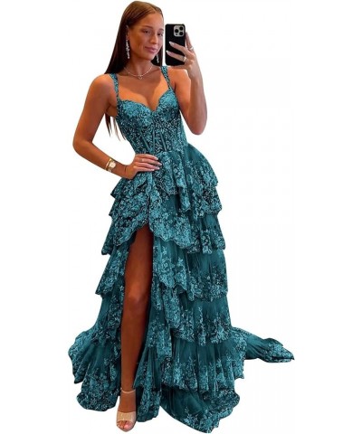 Sparkly Tiered Tulle Prom Dresses for Women 2024 Off Shoulder Corset Lace Long Formal Evening Gowns with Slit Peacock $52.24 ...