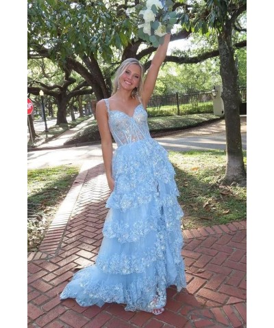 Sparkly Tiered Tulle Prom Dresses for Women 2024 Off Shoulder Corset Lace Long Formal Evening Gowns with Slit Peacock $52.24 ...