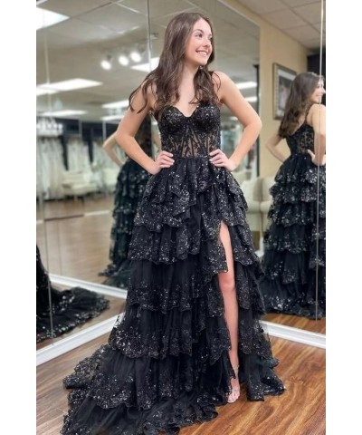 Sparkly Tiered Tulle Prom Dresses for Women 2024 Off Shoulder Corset Lace Long Formal Evening Gowns with Slit Peacock $52.24 ...