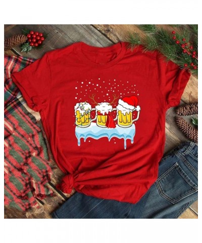 Women Merry Christmas T Shirts Santa Xmas Tree Elk Funny Crewneck Tshirt Casual Novelty Graphic Short Sleeve Tee Tops 486-tue...