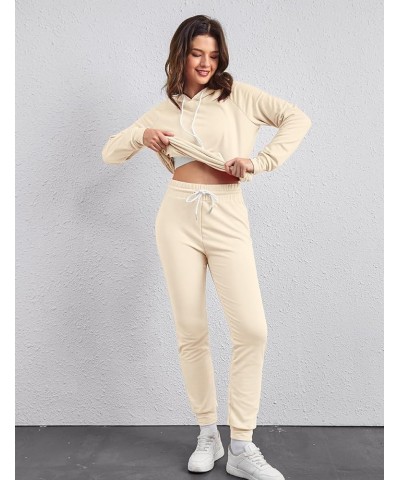 Women's Two Piece Outfits Sweatsuits Set Long Sleeve Pullover Hoodie and Jogger Sweatpants Tracksuit Lounge Sets Apricot $19....