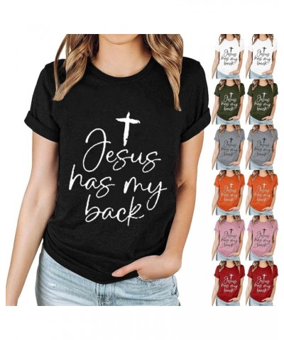 Jesus Easter Shirts for Women Christian Graphic Tshirts Funny Faith Outfit I Can't But I Know A Guy Letter Print Tees A09-bla...