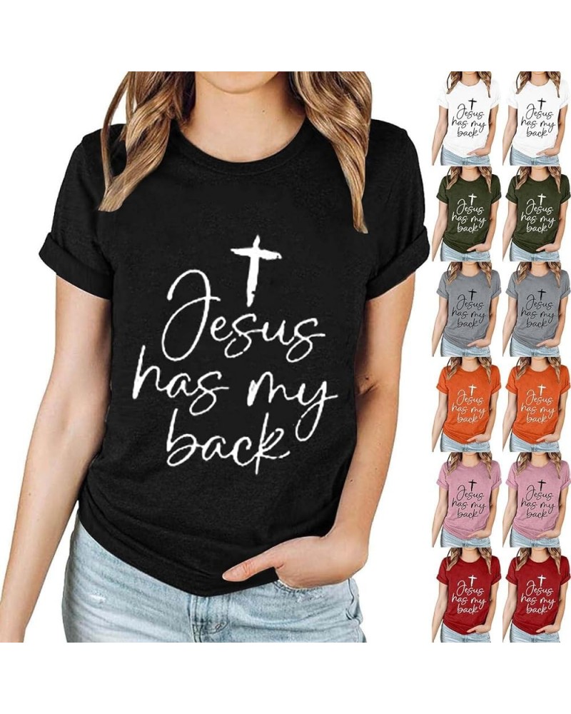 Jesus Easter Shirts for Women Christian Graphic Tshirts Funny Faith Outfit I Can't But I Know A Guy Letter Print Tees A09-bla...