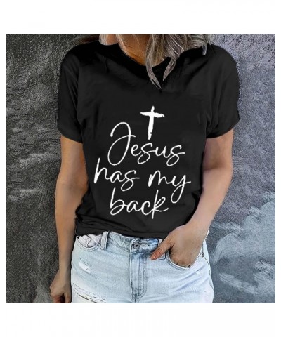 Jesus Easter Shirts for Women Christian Graphic Tshirts Funny Faith Outfit I Can't But I Know A Guy Letter Print Tees A09-bla...