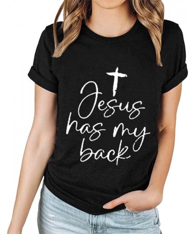 Jesus Easter Shirts for Women Christian Graphic Tshirts Funny Faith Outfit I Can't But I Know A Guy Letter Print Tees A09-bla...